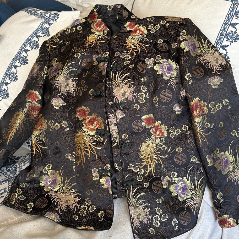 Vintage Asian brocade mandarin collar side slit’s reversible cocktail jacket